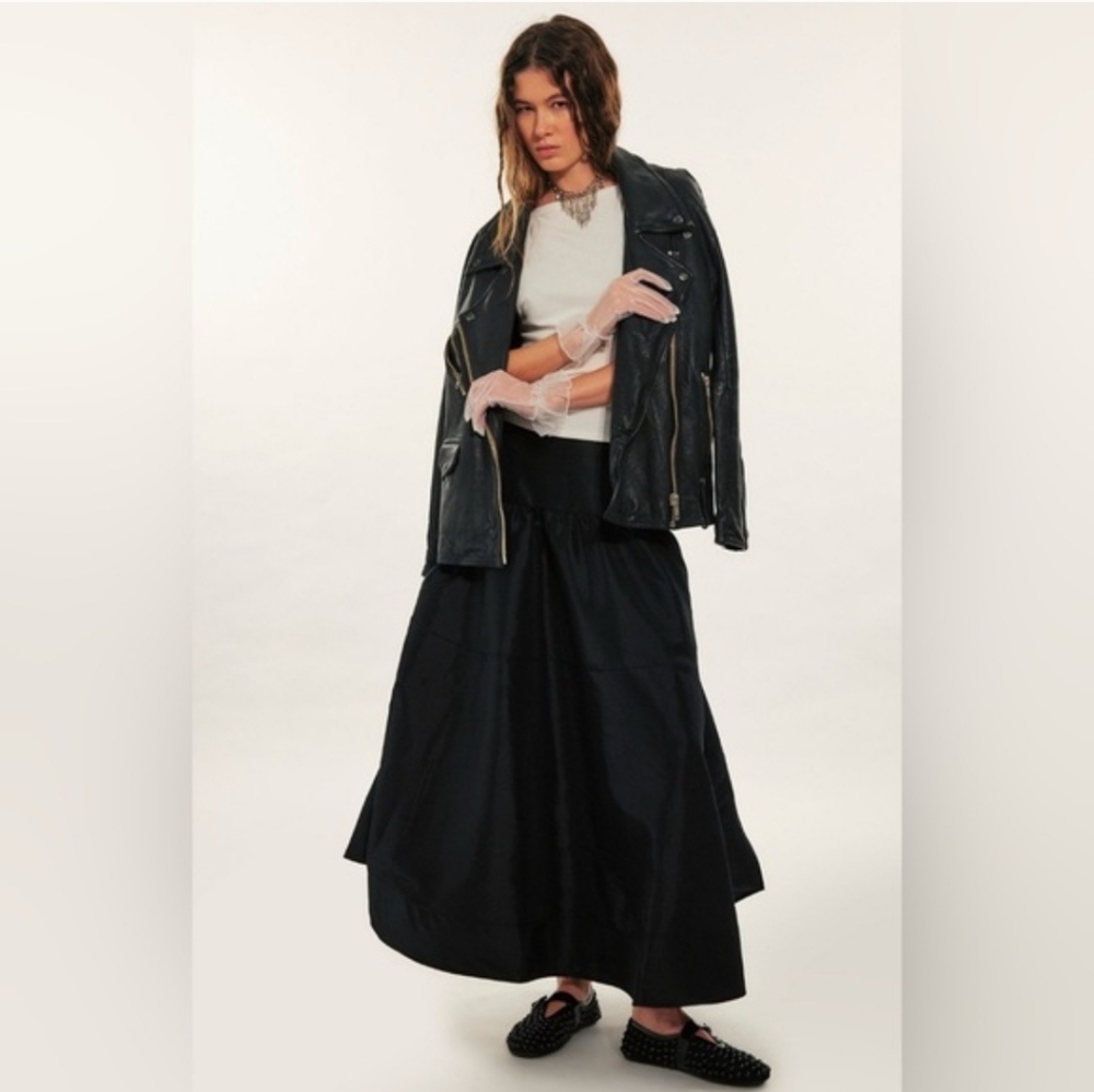 Free People Black Emery Drop Waist Midi Skirt With Tulle Layer